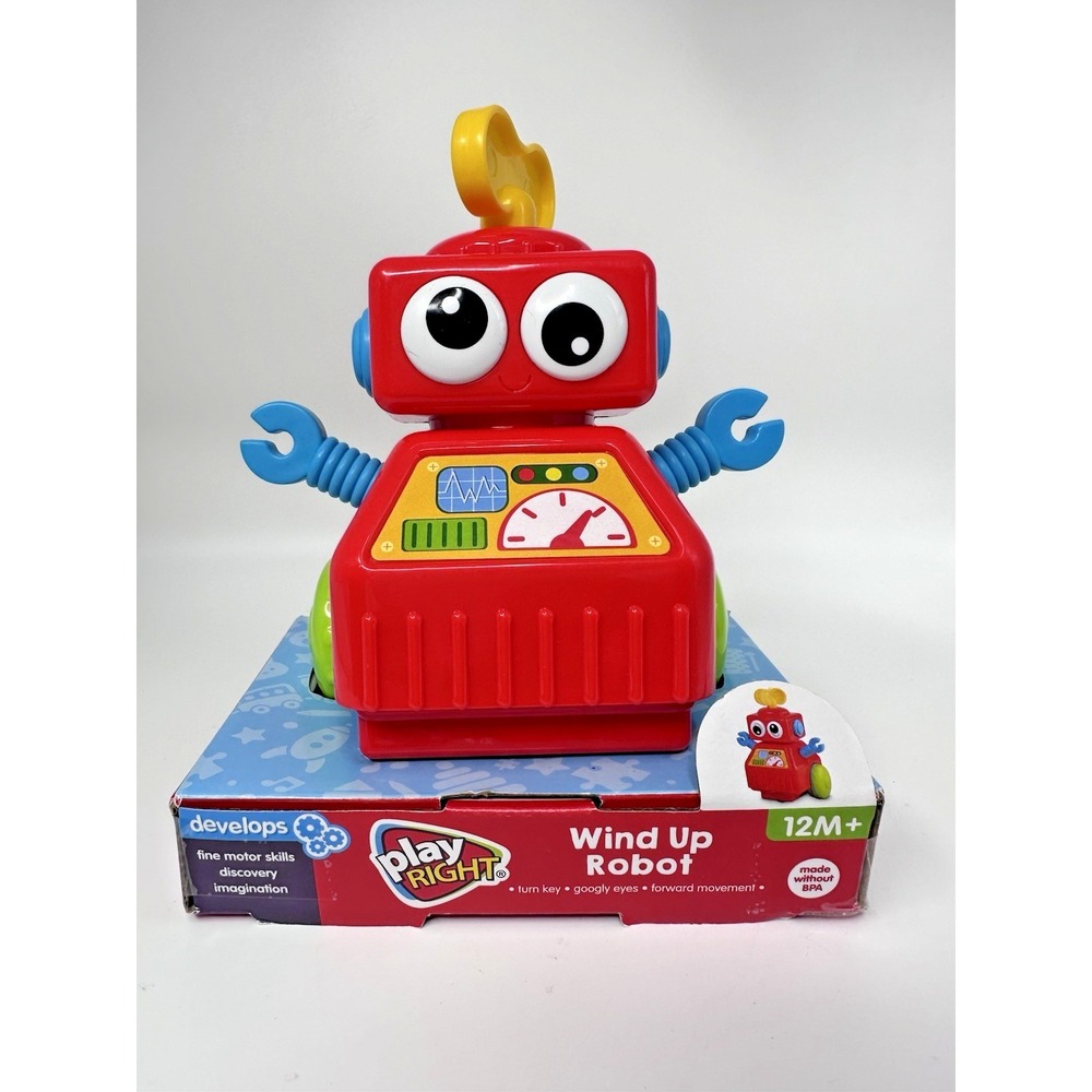 Play Right Wind Up Robot Toy 12M+ Googly Eyes Moving Wheels BPA Free Toddler